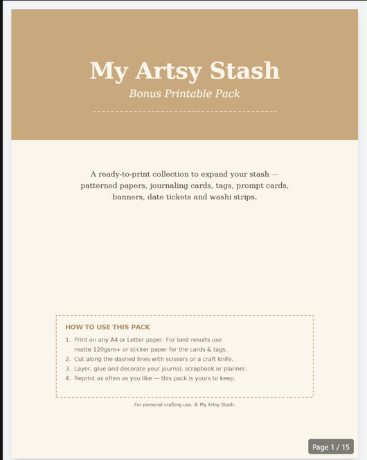 My artsy stash printable pack ·